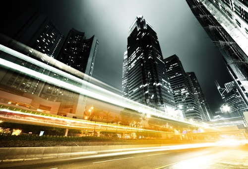 traffic in Hong Kong at night-1-1